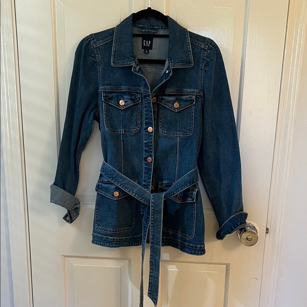 GAP Women's Belted Denim Jacket - Dark Blue